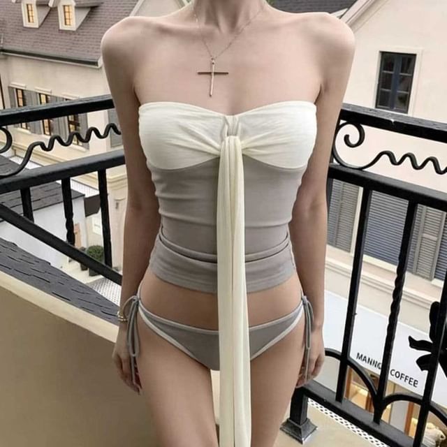 CUCURBIT-Set Strapless Two Tone Swim Top Bottom