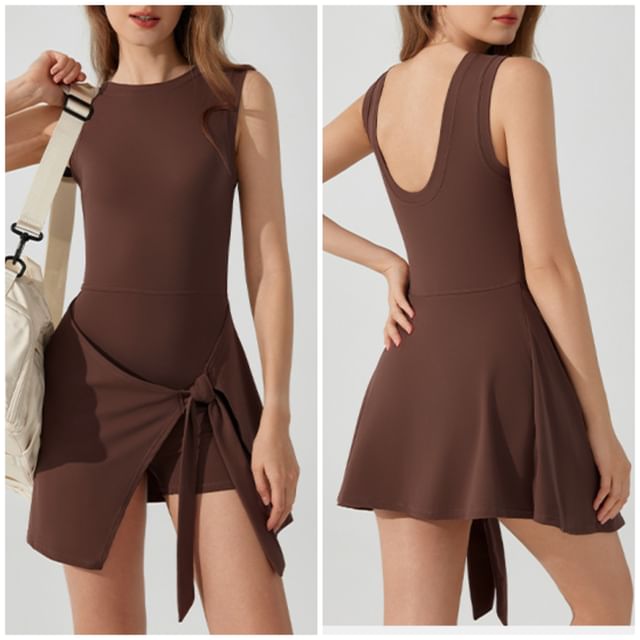 CUCURBIT-Sleeveless Tie-Front Sports Romper