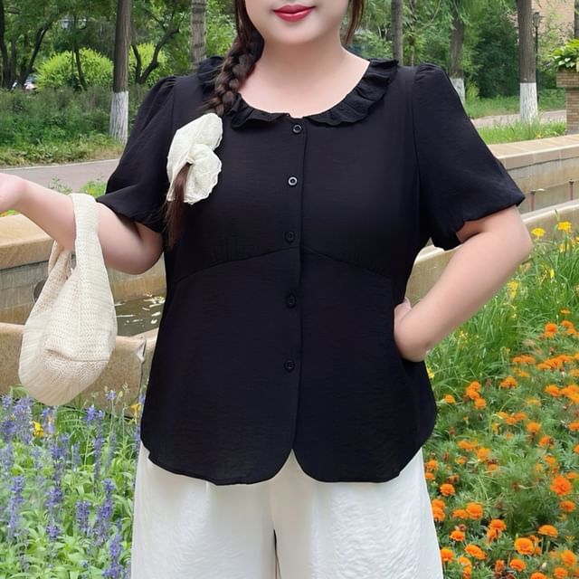 CurveFemme-Plus Size Short-Sleeve Plain Blouse