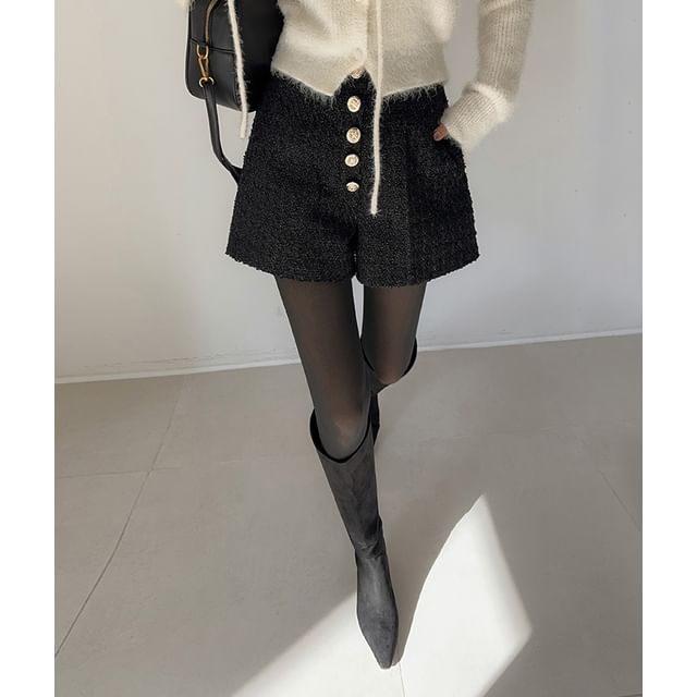 DABAGIRL-Button-Fly Tweed Shorts