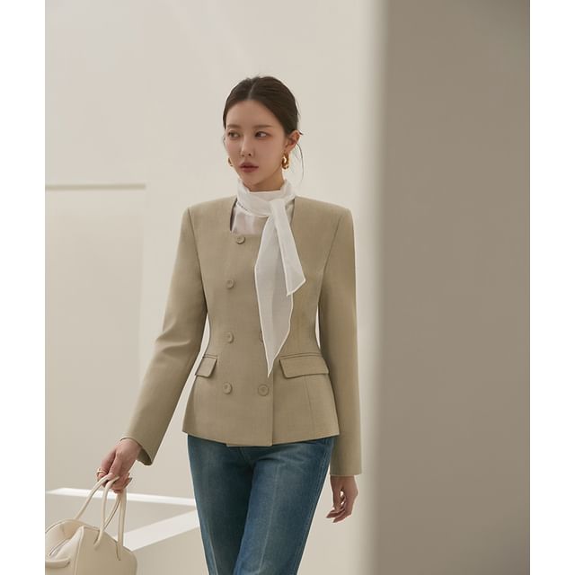 DABAGIRL-Square-Neck Double-Button Blazer