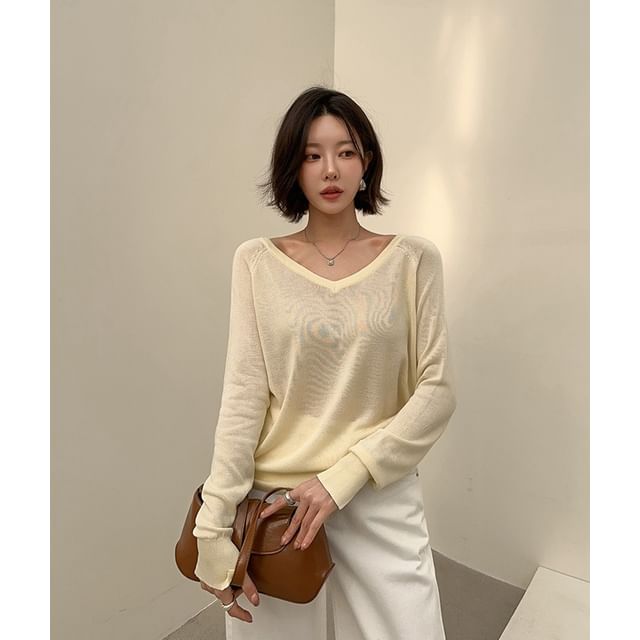 DABAGIRL-V-Neck Lightweight Sweater