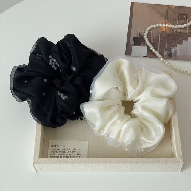 Daeuni-Faux Pearl Mesh Scrunchie