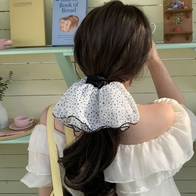 Daeuni-Polka Dot Layered Fabric Scrunchie