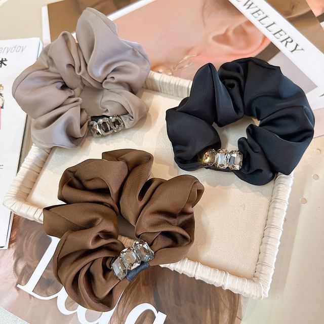 Daeuni-Rhinestone Satin Scrunchie