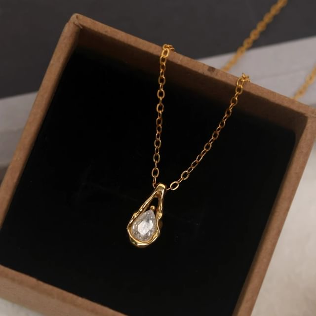 Daeuni-Rhinestone Waterdrop Necklace
