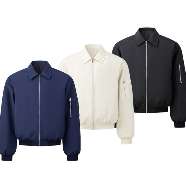 Dandyluxe-Collared Plain Zip Jacket