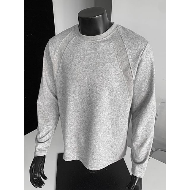 Dandyluxe-Crew Neck Plain Panel Sweatshirt
