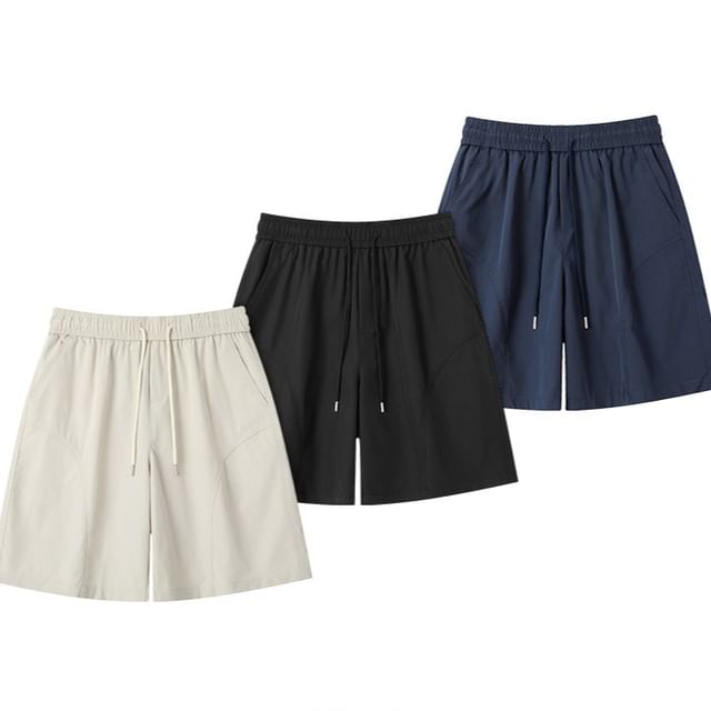 Dandyluxe-Drawstring Waist Plain Shorts