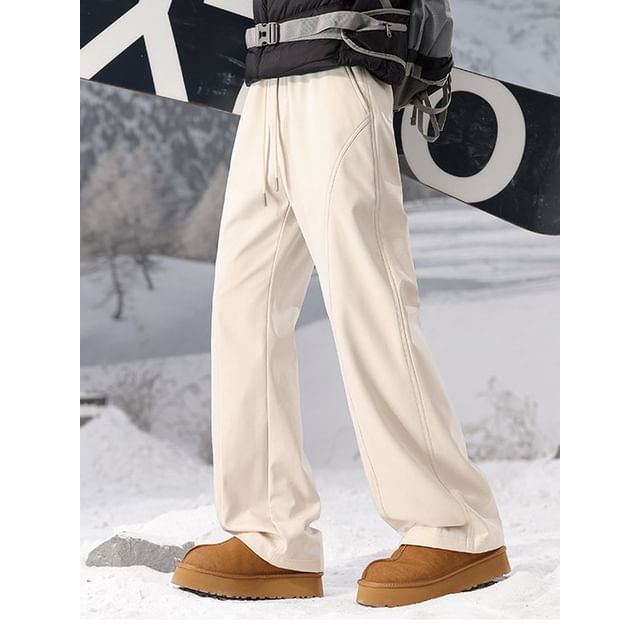 Dandyluxe-Drawstring Waist Plain Straight Leg Sweatpants
