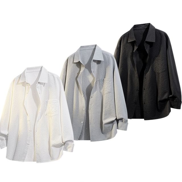 Dandyluxe-Long Sleeve Collared Plain Shirt