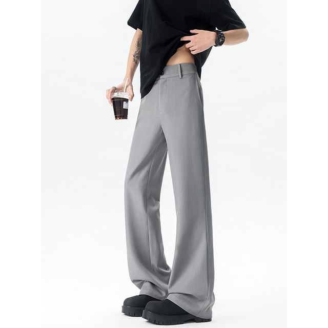 Dandyluxe-Mid Rise Plain Flared Dress Pants