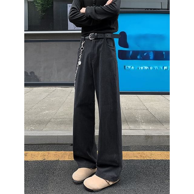 Dandyluxe-Mid Rise Plain Straight Leg Jeans