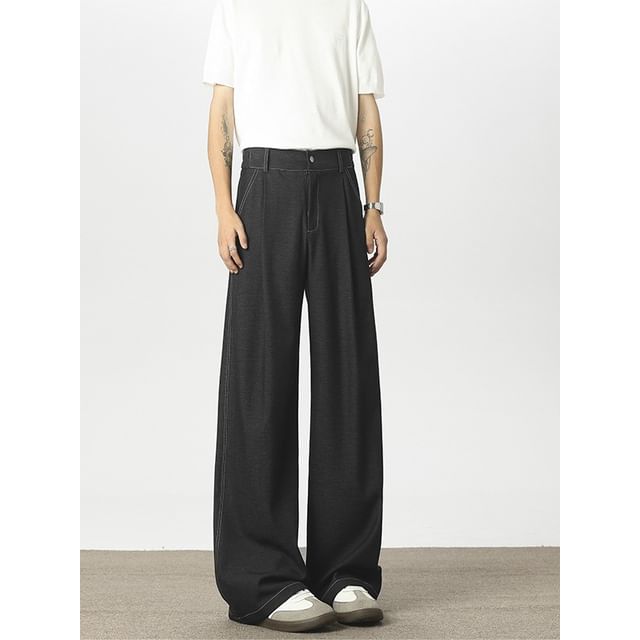 Dandyluxe-Mid Rise Plain Straight Leg Pants