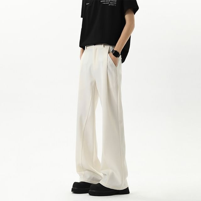Dandyluxe-Mid Rise Plain Wide Leg Pants