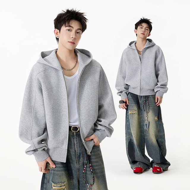 Dandyluxe-Plain Panel Zip Hoodie