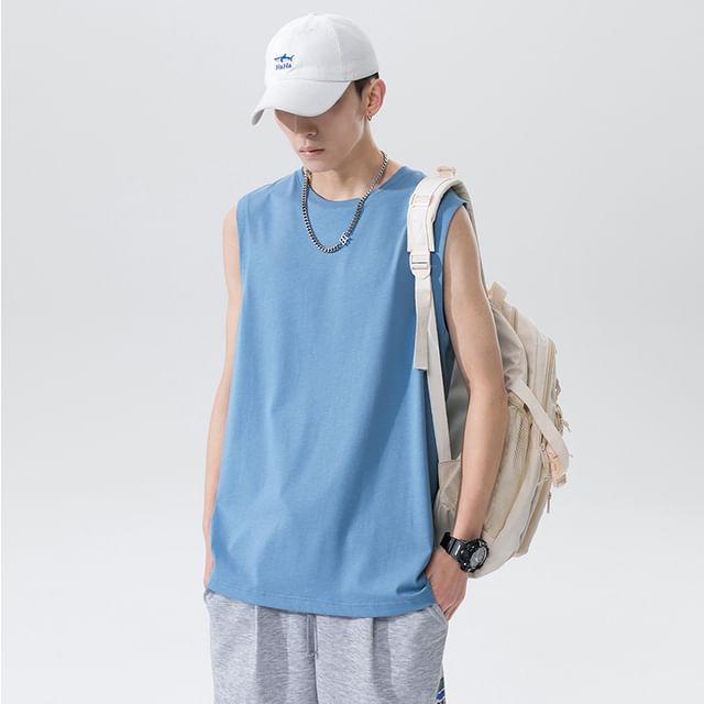 Dandyluxe-Round Neck Plain Tank Top