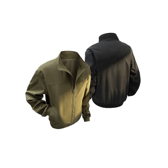Dandyluxe-Stand Collar Plain Zip Jacket