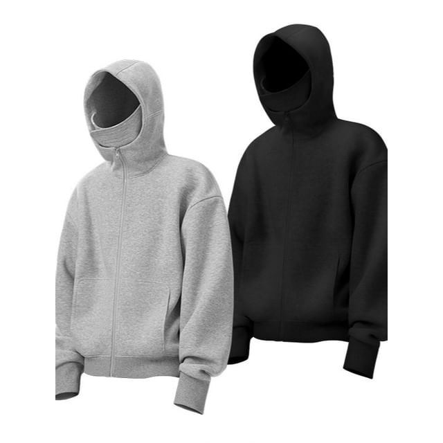Dandyluxe-Stand Collar Zip-Up Plain Hoodie