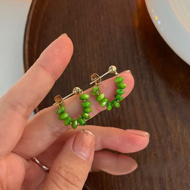 Dashiro-Faux Gemstone Bead Alloy Huggie Earring