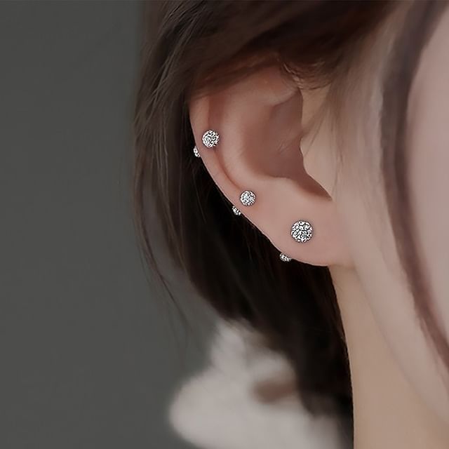 Dashiro-Rhinestone Stainless Steel Barbell Earring Various Designs