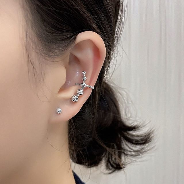 Dashiro-Set 952 Sterling Silver Ball Ear Cuff Stud Earring