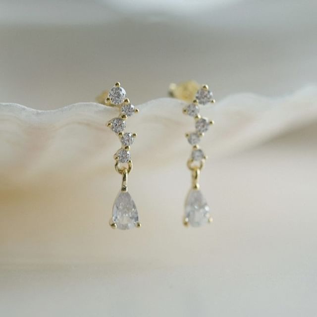Dashiro-Teardrop Rhinestone S925 Sterling Silver Drop Earring
