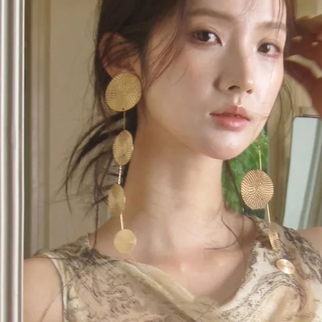 Dashiro-Textured Disc Alloy Statement Dangle Earring
