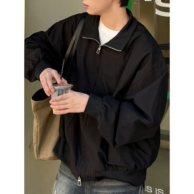 DAZO Studios-Collared Plain Zip-Up Jacket