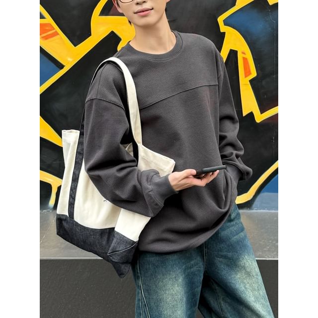 DAZO Studios-Crew Neck Plain Waffle Sweatshirt