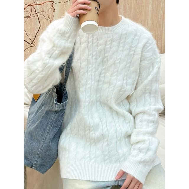 DAZO Studios-Crewneck Cable Knit Plain Sweater