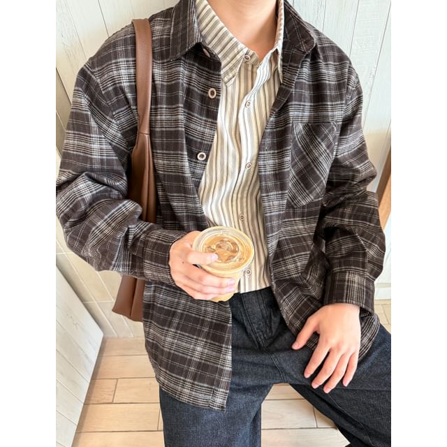 DAZO Studios-Long-Sleeve Plaid Button-Up Shirt