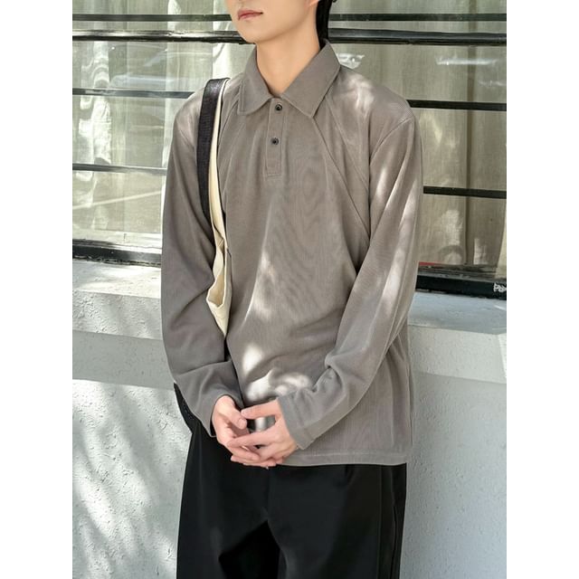 DAZO Studios-Long-Sleeve Plain Ribbed Polo Shirt
