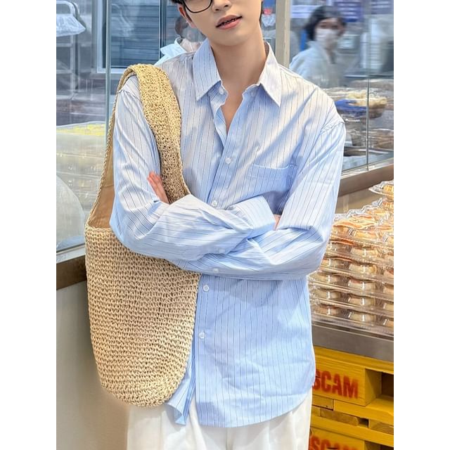 DAZO Studios-Long-Sleeve Striped Button-Up Shirt
