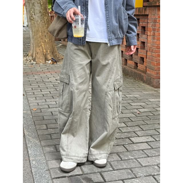 DAZO Studios-Mid Rise Washed Wide Leg Cargo Pants