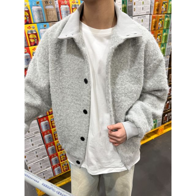 DAZO Studios-Stand Collar Button-Up Plain Jacket