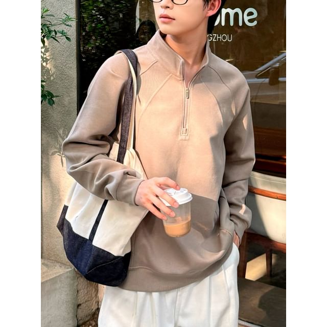 DAZO Studios-Stand Collar Half-Zip Plain Sweatshirt