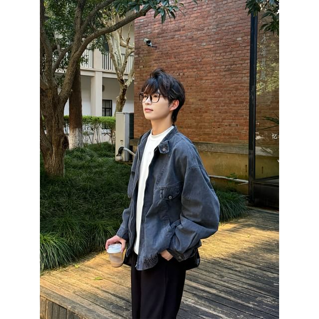 DAZO Studios-Stand Collar Washed Zip-Up Jacket