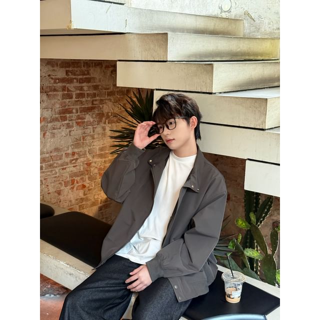 DAZO Studios-Stand Collar Zip-Up Plain Jacket