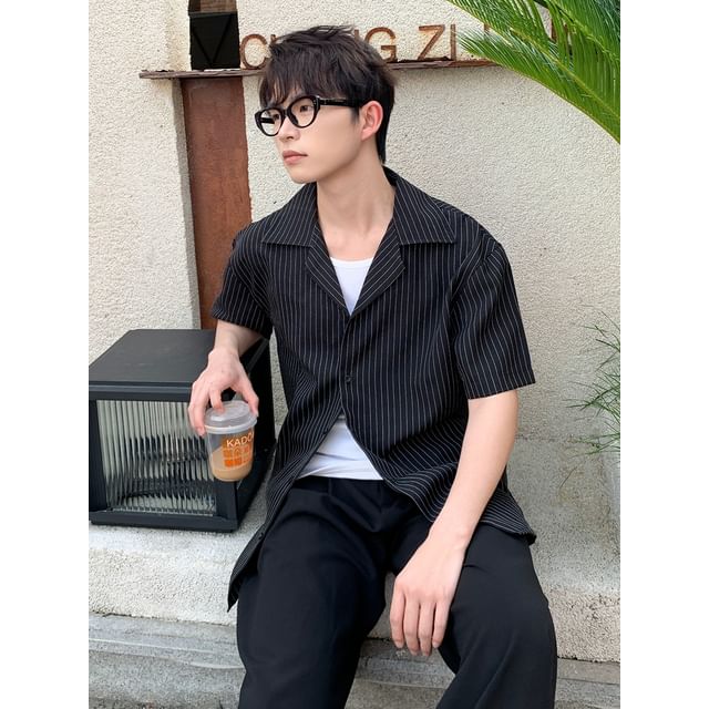DAZO Studios-Striped Open-Placket Loose Shirt