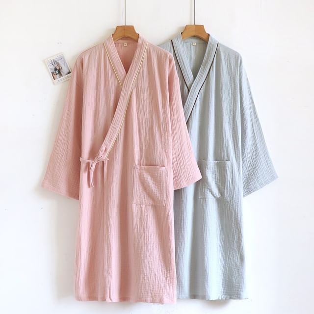 Dazzli-Contrast Trim Kimono Pajama Robe
