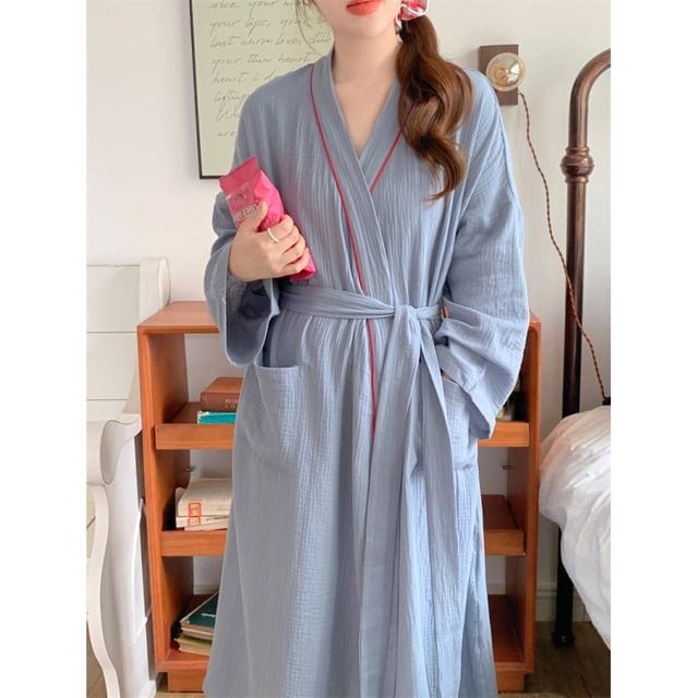Dazzli-Contrast Trim Pajama Robe