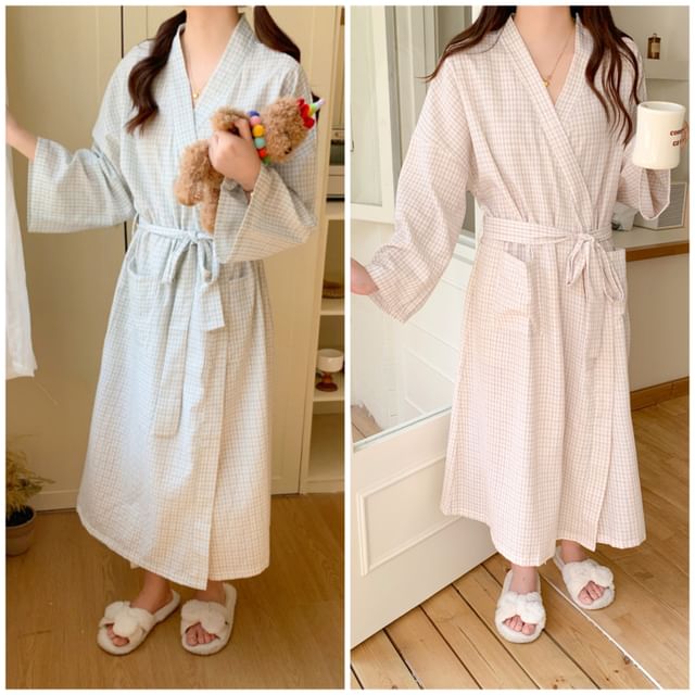 Dazzli-Couple Matching Plaid Pajama Robe Various Designs
