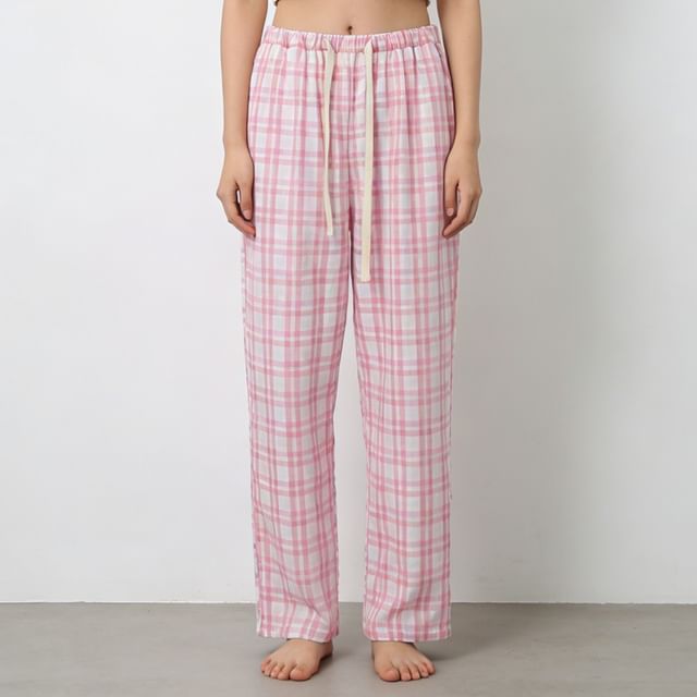 Dazzli-Drawstring Waist Plaid Pajama Pants
