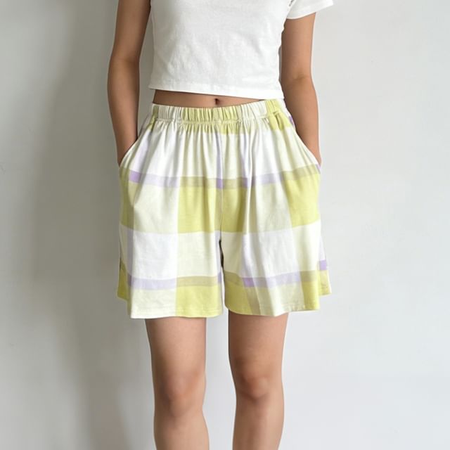 Dazzli-Elastic Waist Plaid Loungewear Shorts