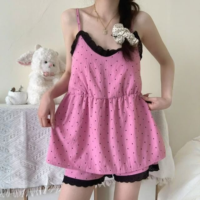 Dazzli-Pajama Set Dotted Camisole Top Shorts