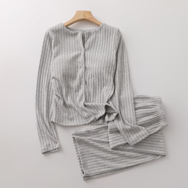 Dazzli-Pajama Set Long-Sleeve Button-Up Plain Top Pants
