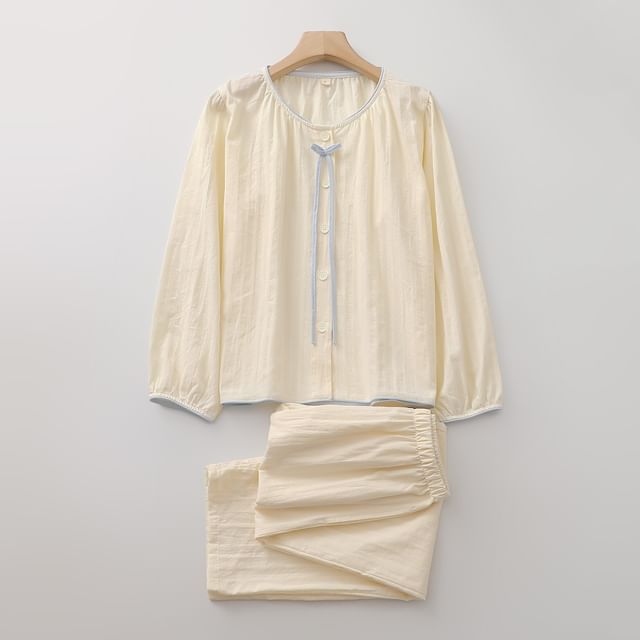 Dazzli-Pajama Set Long-Sleeve Button-Up Top Pants