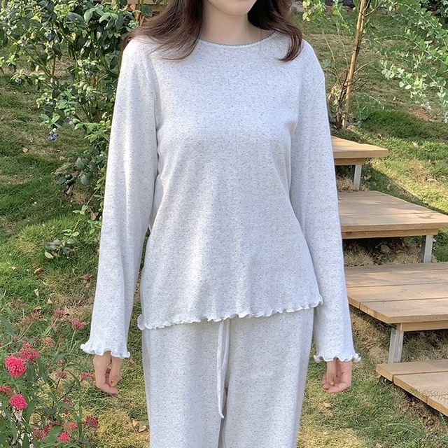 Dazzli-Pajama Set Long-Sleeve Dotted Top Pants