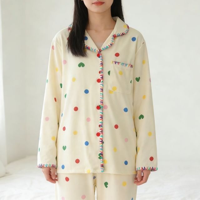 Dazzli-Pajama Set Long-Sleeve Polka Dot Top Pants